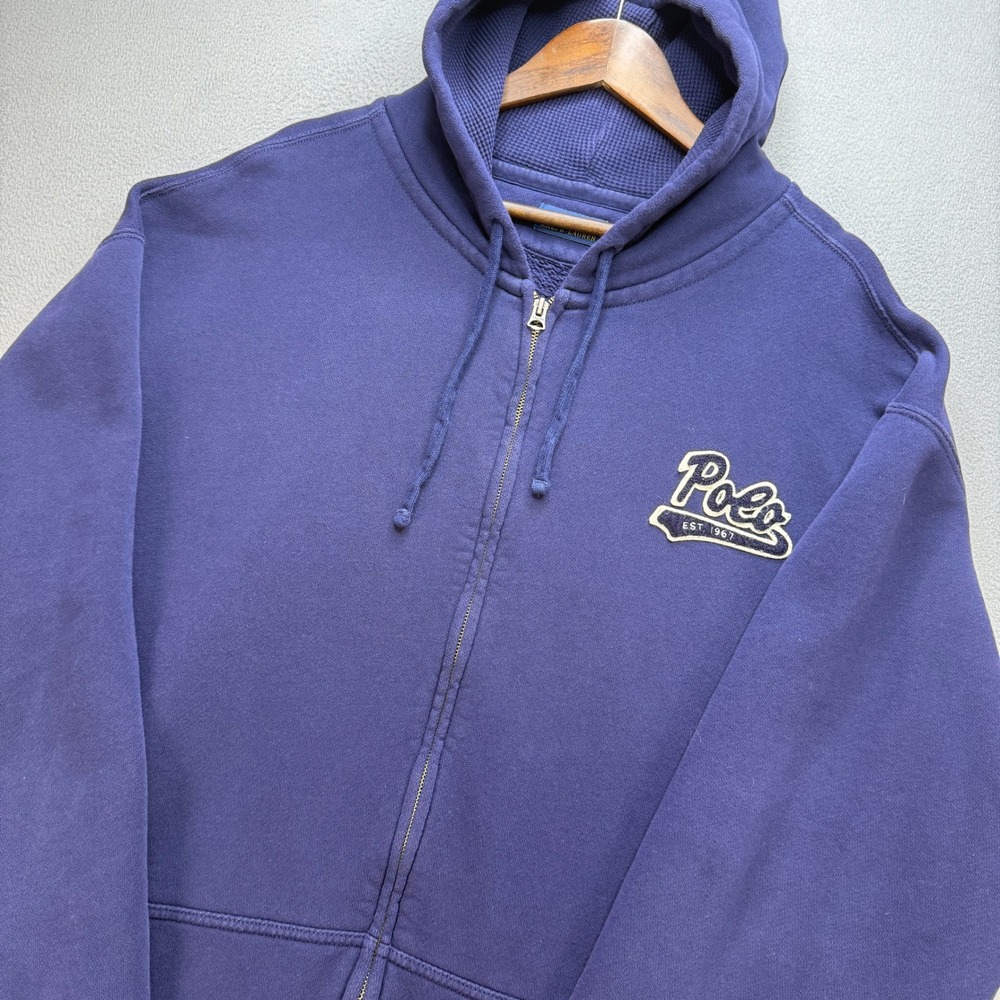 Polo Ralph Lauren Full Zip Hoodie Mens 3XLT Blue Cotton Blend Varsity Script